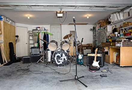Music instruments in a garage