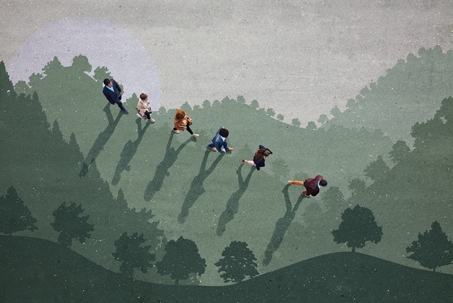 People walking in a line