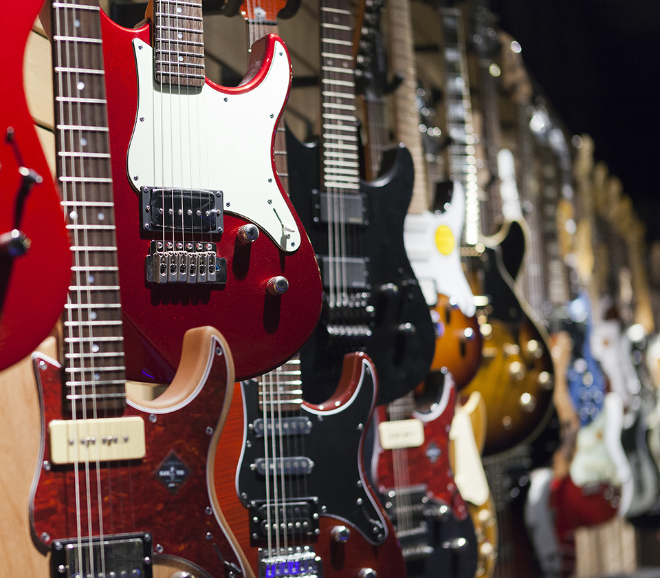 Electric guitars on wall